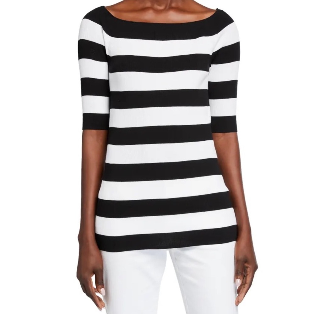 Lafayette 148 bateau neck striped cotton sweater XXL